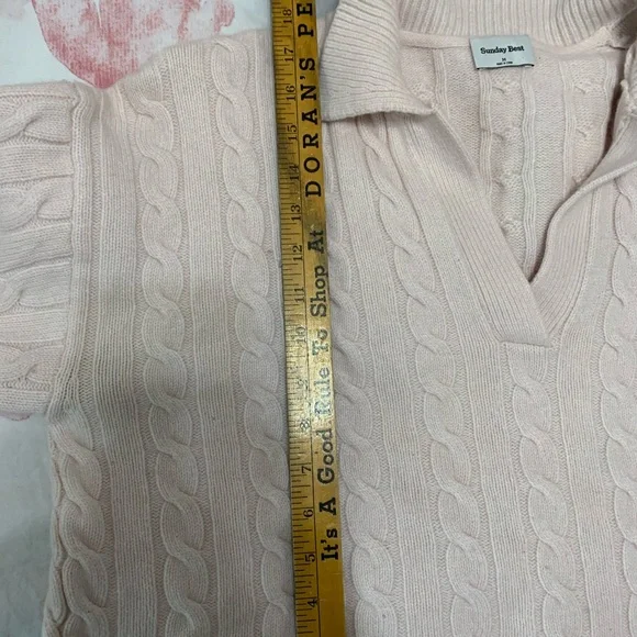 Sunday Best V-Neck Cable Knit Sweater in blush pink Medium Scandi Girl cozy - Picture 10 of 10